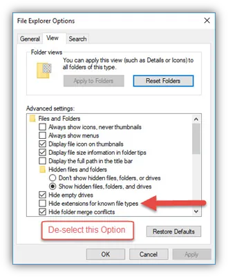 hide extensions file explorer options